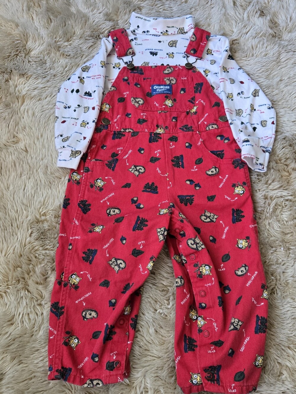 Vintage Oshkosh B'Gosh Boys 3T AOP Fall Overalls Turtleneck